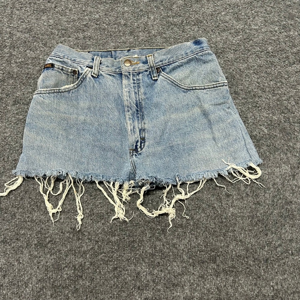 Lee Denim Shorts Womens Size 26 Blue Distressed Frayed Hem High Waisted Casual